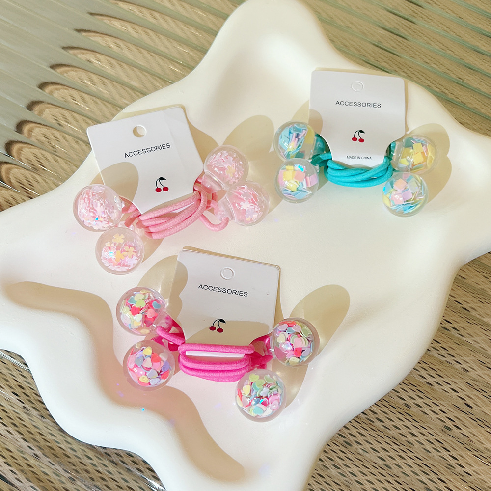 Cuerda de pelo de doble raíz para niños Corea del Sur accesorios para el cabello para niñas Bola de arena movediza banda de goma corbata cabeza de bola cuerda de pelo de cola de caballo