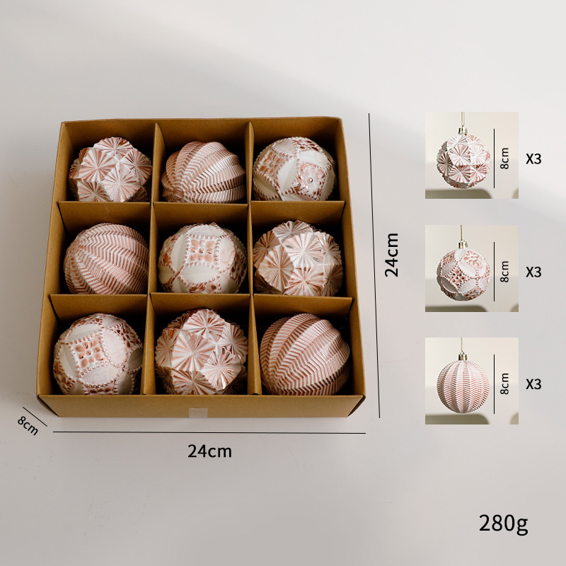 Conjunto de enfeites de Natal vintage em formato de bola – Decorações de plástico inquebrável de 8 cm e 6 cm nas cores ouro antigo, prata, vermelho e ouro rosa._voghion.com