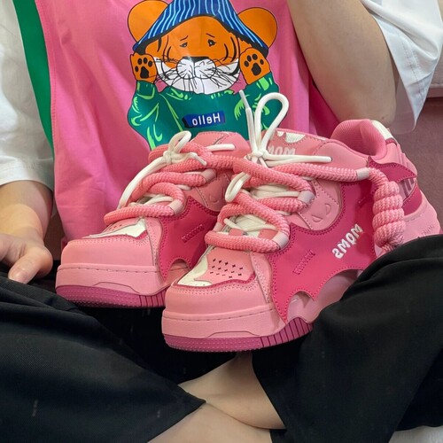 Original modified graffiti bread shoes American hiphop platform thick-soled sports white shoes female students casual sneakers