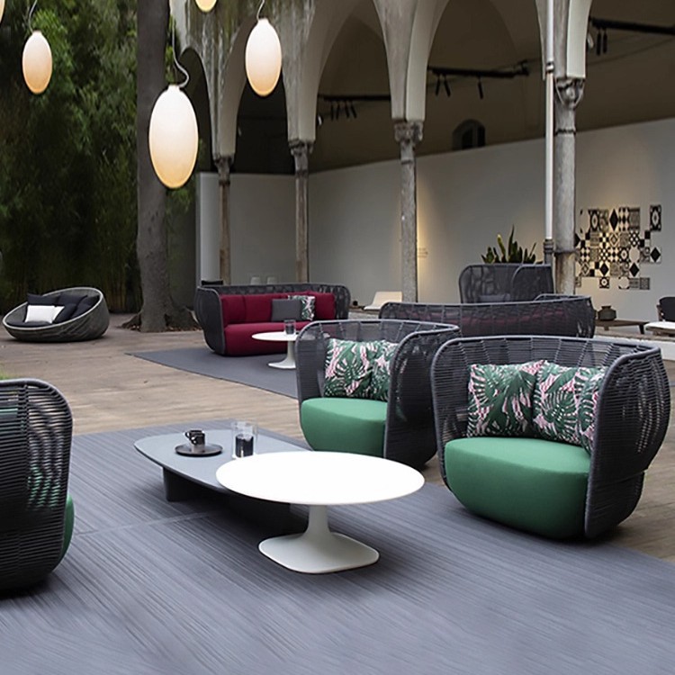 Sofá de ocio nórdico al aire libre patio villa hotel balcón caña sala modelo de diseño combinación de mesa de té jardín