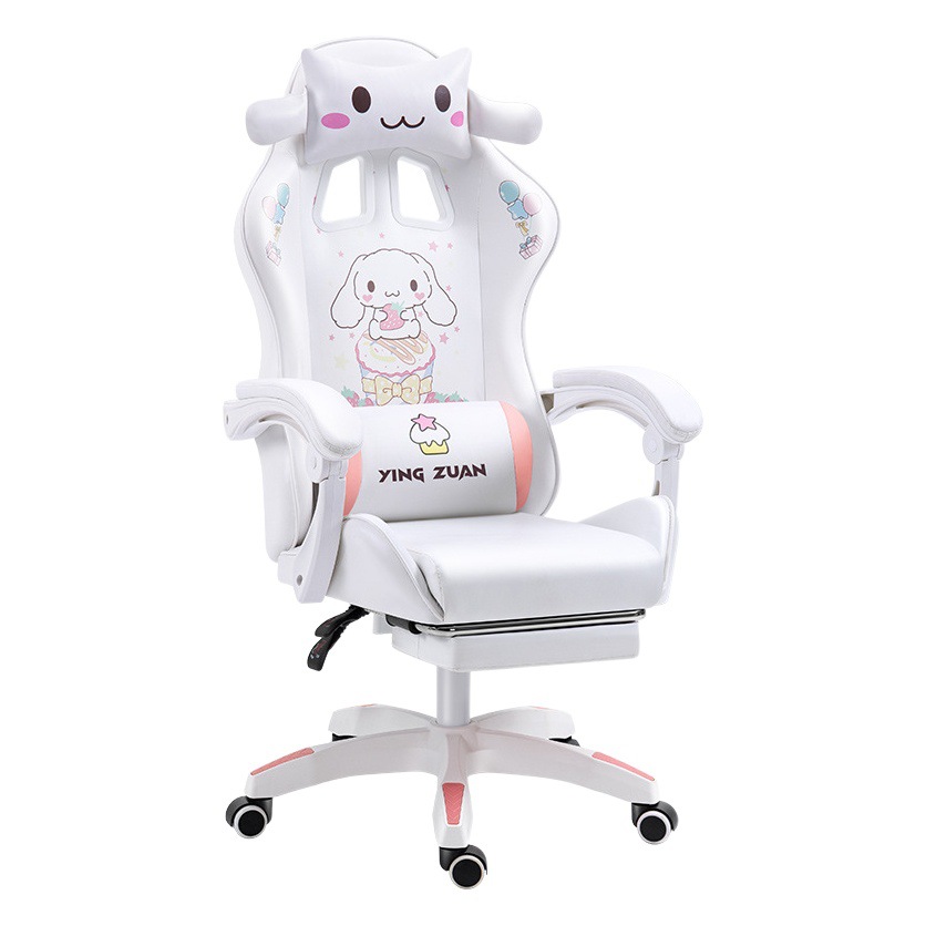 Silla para deportes electrónicos, silla para computadora, silla reclinable para dormitorio de uso doméstico para niñas, silla ergonómica cómoda y bonita con dibujos animados para estar sentado por largos períodos.