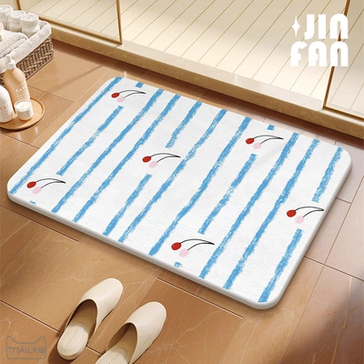 Avtomobil döşəmə paspasları — Mat Shower Room Door Absorbent - gzn-blue-striped-cherry-square-white-background-396009cm
