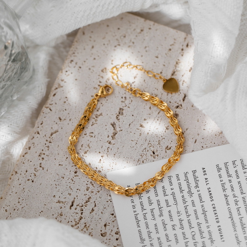 Business Occasion Titanium Steel Material Fashion Heart Shape Solid Color Titanium Steel Inlaid Gold Bracelets Necklace