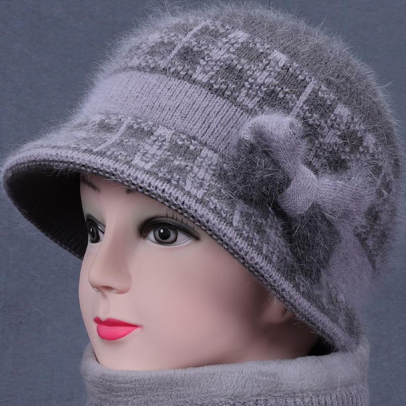 Warm Knitted Beanie Hat With Bowknot For Elderly Women Winter_voghion.com