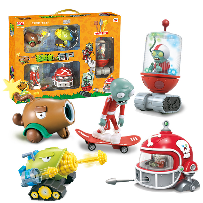 Genuino Plants vs. Zombies Toys Set Boys Regalo Inercia Tape Car Doll Caja de regalo portátil para niños