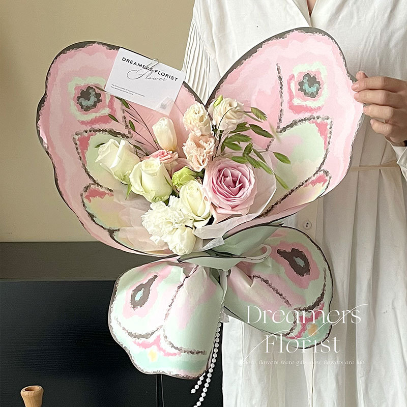 Huaxi ensueño ramo de mariposas papel de embalaje floral papel floral regalo diy pequeño papel de embalaje de flores frescas