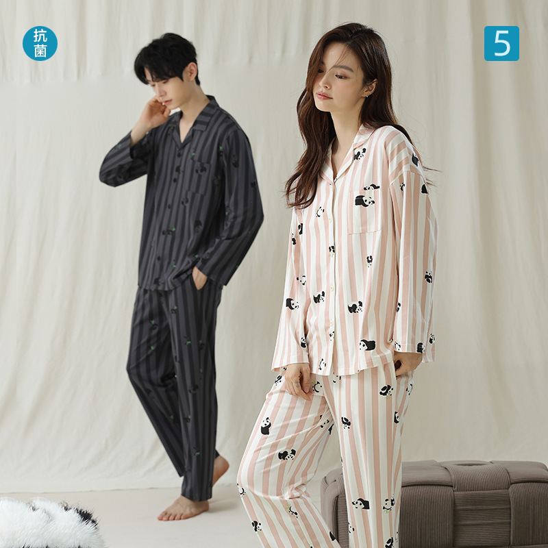 [Antibacterial Xinjiang Cotton] Autumn and Winter Long Sleeve Cotton Couple Pajamas Women's Autumn Panda Men's Pajamas Home Clothes