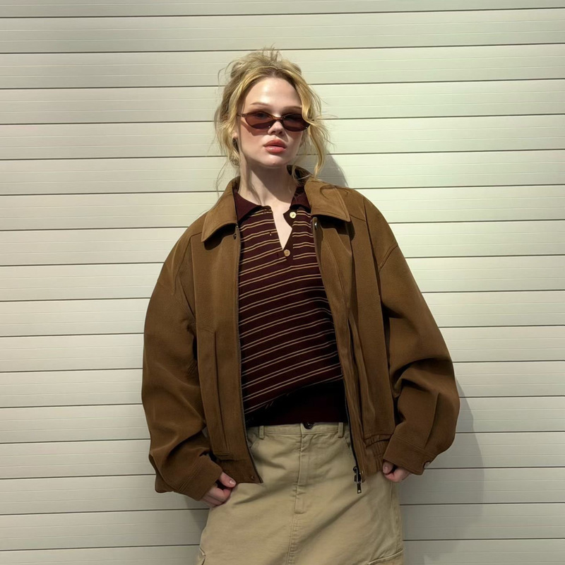 In-stock Korean Dongdaemun HELD*R 26 Autumn Vintage Turn-down Collar Zipper Faux Pigskin Suede Jacket In-stock Korean Dongdaemun HELD*R 26 Autumn Vintage Turn-down Collar Zipper Faux Pigskin Suede Jacket
