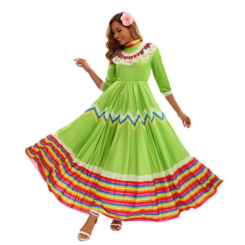 In-Stock Five-Color Mexican Ethnic Spanish Large Skirt Dress Stage Performance Outfit Foreign Trade Cross-Border Supply In-Stock Five-Color Mexican Ethnic Spanish Large Skirt Dress Stage Performance Outfit Foreign Trade Cross-Border Supply