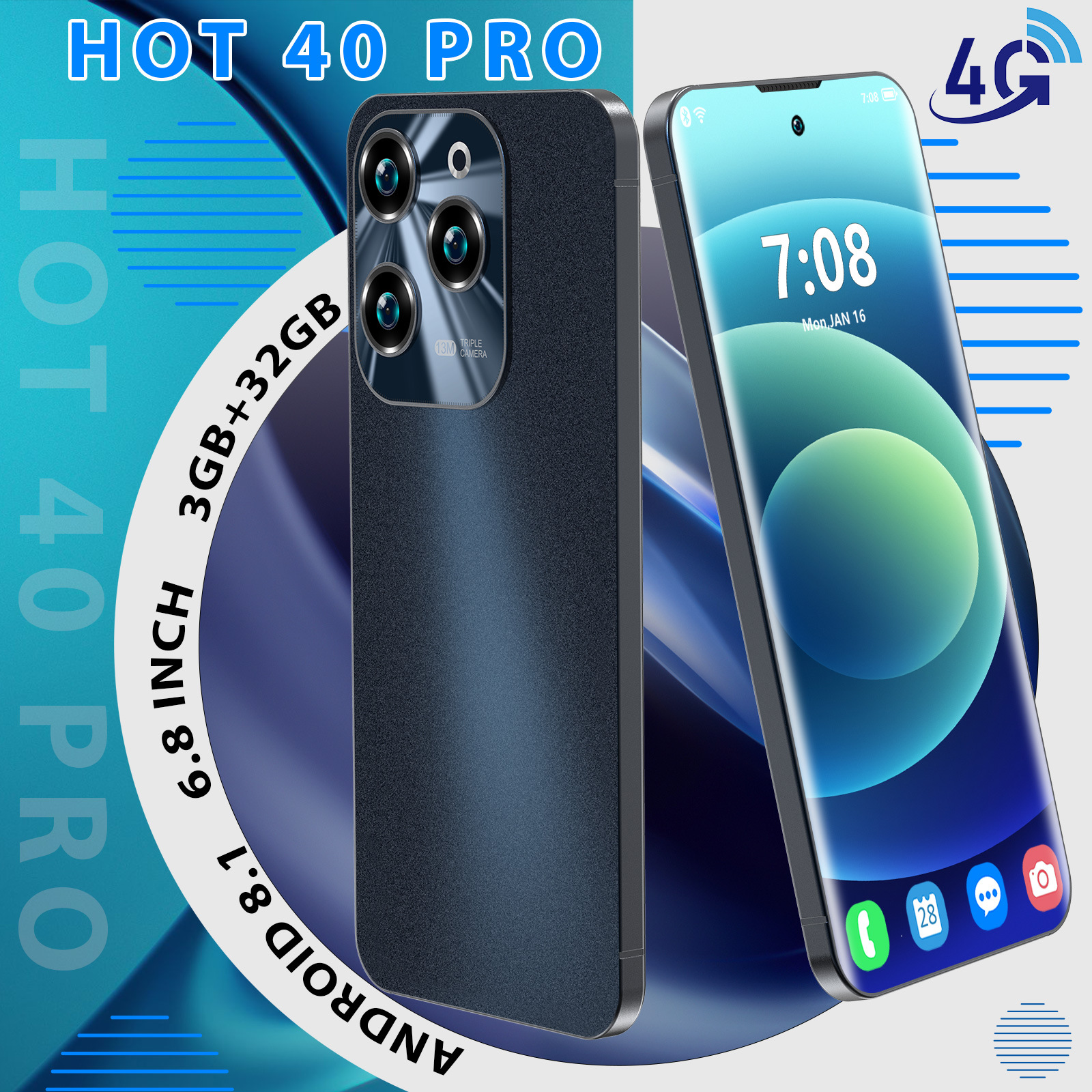 跨境手机Hot 40 Pro 6.8寸incell大屏 3+32G内存 真4G 速卖通热销