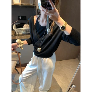 摩且 秋日舒服挂 小众不规则设计感针织衫吊带背心两件套 MQ0723
