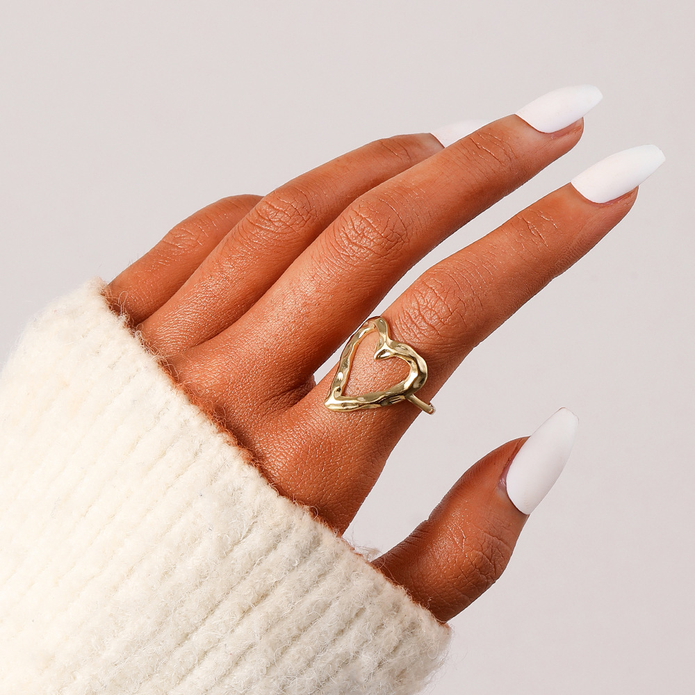 1 Piece Quantity Fashion Heart Shape Stainless Steel Plating Hollow Out Open Ring 1 Piece