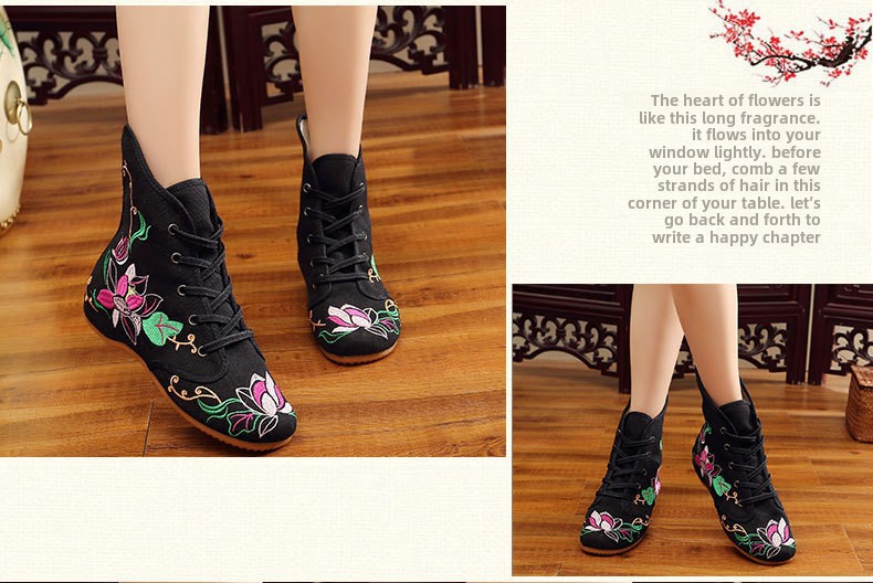 [Mandragora] Chinese Style Autumn and Winter New High Wedge Embroidered Cloth Boots Ethnic Style Oxford Bottom Women's Single Boots_voghion.com