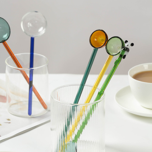 Creative milk dessert spoon colorful transparent high temperature resistant glass spoon cute long handle coffee stirring spoon spoon