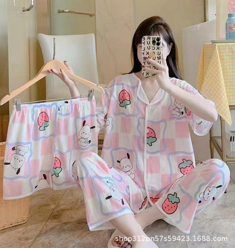 国境を越えた貿易夏の女性用リボンパジャマ3点セット、マイクロビジネスインインターネット有名人の生放送ホーム服卸売|undefined