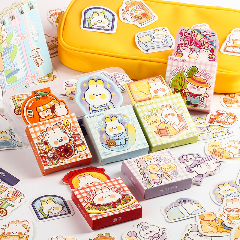 Cute Rabbit City Cute Cartoon Rabbit Handbook Stickers Decorative Growth Manual Material Photo Album DIYBoxed Stickers