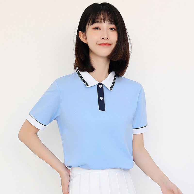 夏の新型学院風半袖折り襟tシャツpoloシャツ幼稚園先生園服企業チーム作業服|undefined