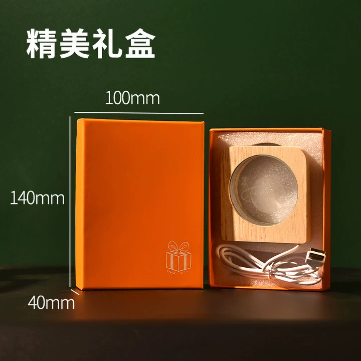 [跨境星球小夜灯3D图案内雕发光水晶桌面摆件木质底座景观节日礼物]