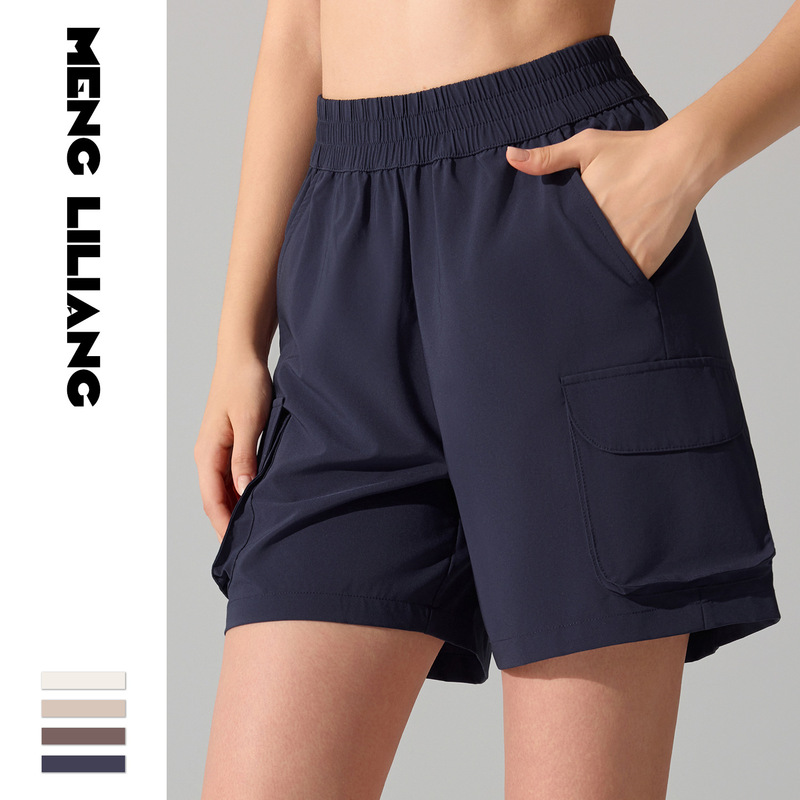 Outdoor Fitness Cross-Border Cargo Pocket Loose Outerwear Five-Point Sports Shorts Quick-Dry Casual High-Waist Yoga Shorts for Women