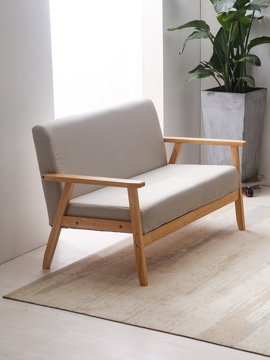 Solid Wood Fabric Sofa Simple Modern Single Double Three Person Leisure Living Room Rental House Small Apartment Sofa Combination