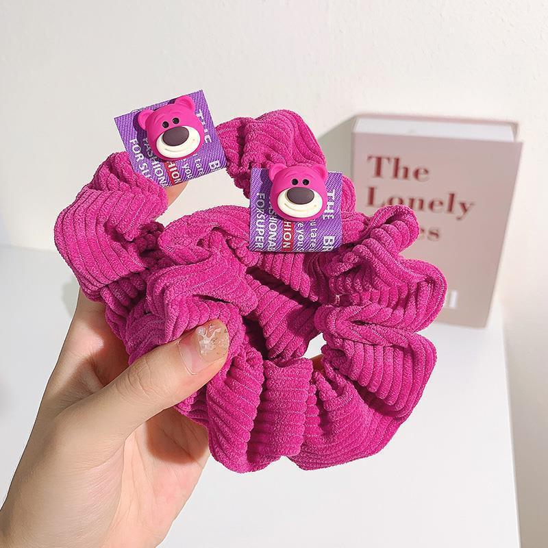 Trendy Corduroy Red Hair Tie Simple Forest Style Sweet Cute Girl Hair Band Strawberry Bear Hair Ring