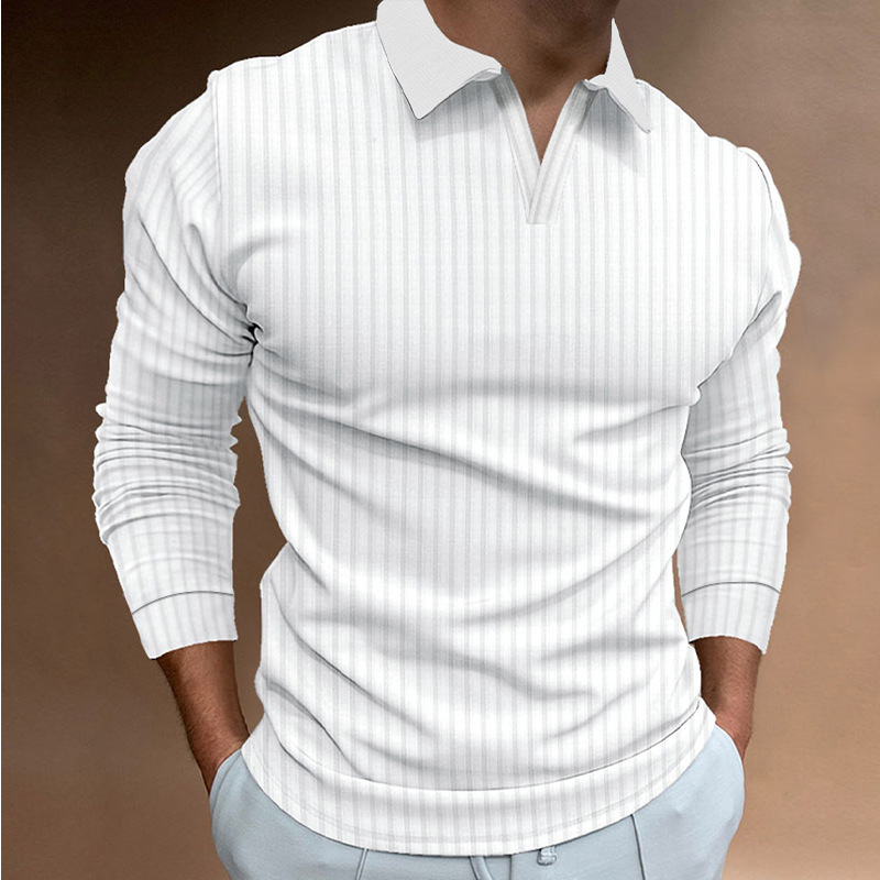 Transfronterizos Europa y América comercio exterior hombre de otoño deportivo acondicionamiento ocio cuello vertical elástico manga larga cuello en V camisa polo hombre