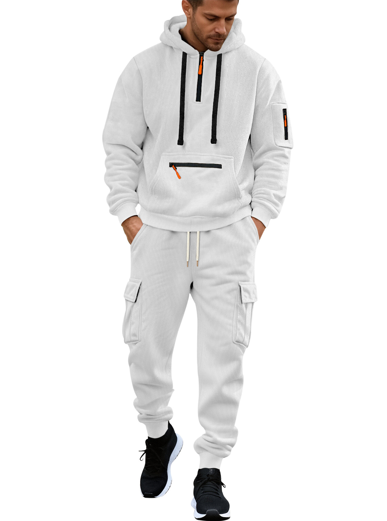 Transfronterizo Europa y América hombre sudadera encapuchada de color sólido cuello redondo suelta sudadera de manga larga sudadera set de pantalones