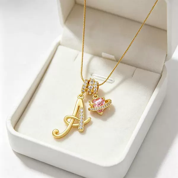 Luqu Valentine's Day 26-letter necklace dopamine girl cross-border independent station tk European and American Amazon copper zirconium chain