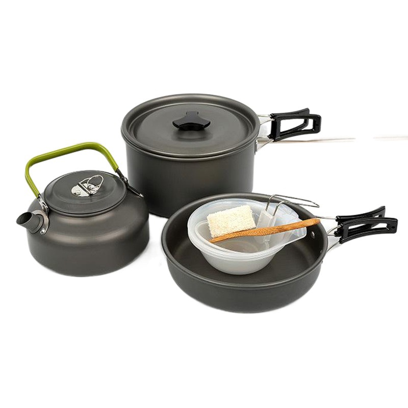Juego de combinación de tetera pequeña olla ablandada de aluminio duro combinación de camping vajilla suministros portátiles para exteriores utensilios de cocina utensilios de cocina