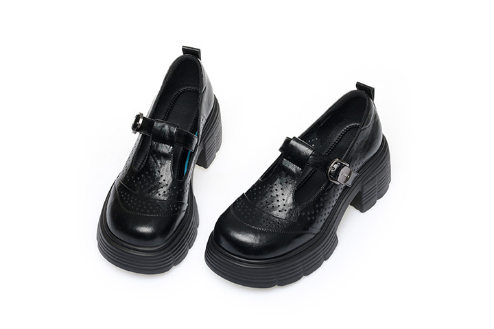 Sandal cao gót đế dày nữ hở mũi, thoáng khí mùa hè, da thật — Màu be chi tiết 9