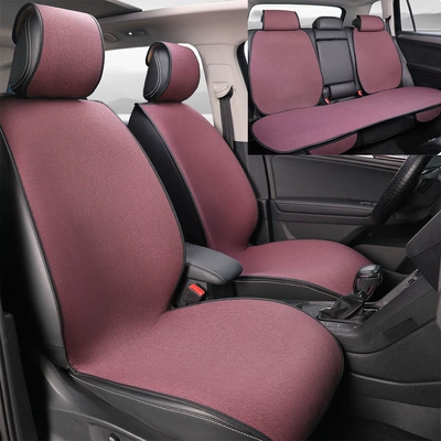 Car seat cushions, suitable for all seasons, made of breathable linen, designed for ventilation and to prevent overheating in summer, and come as a full set for the entire car (Four Seasons Pad) - purple-standard-version-split-rear-seats-universal