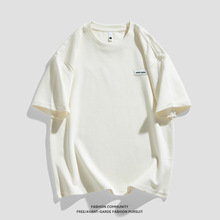 夏季圆领短袖t恤潮流男装宽松简约小标签百搭半袖情侣装男士上衣