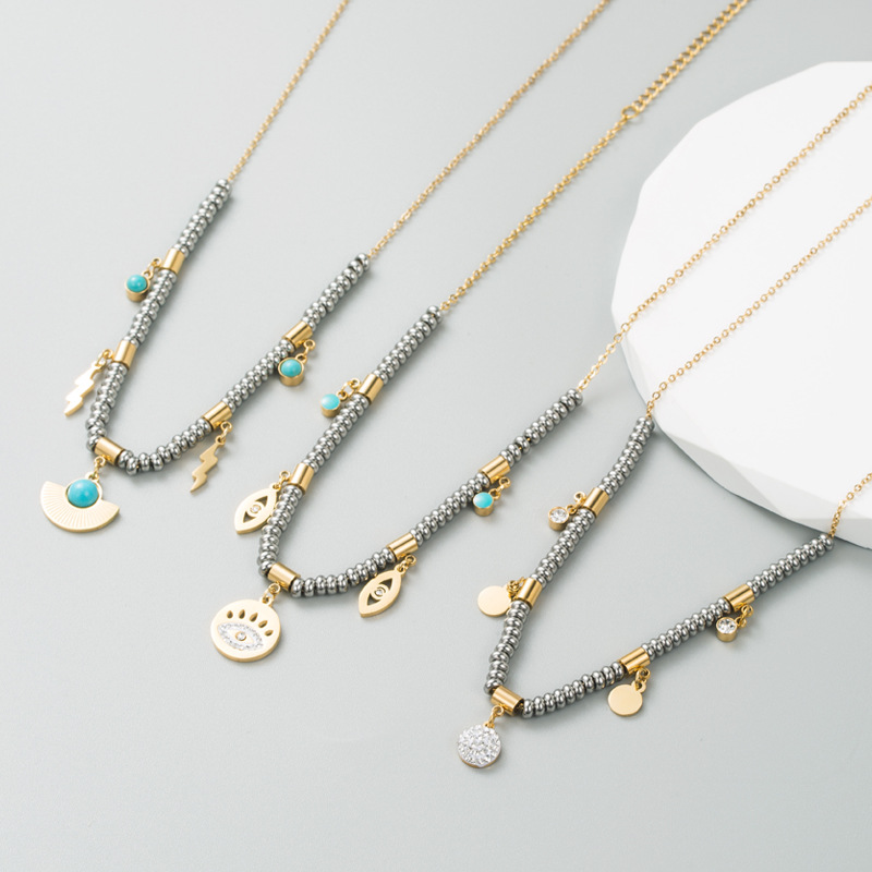 Retro Devilu0027S Eye Titanium Steel Necklace Inlay Rhinestones Stainless Steel Necklaces