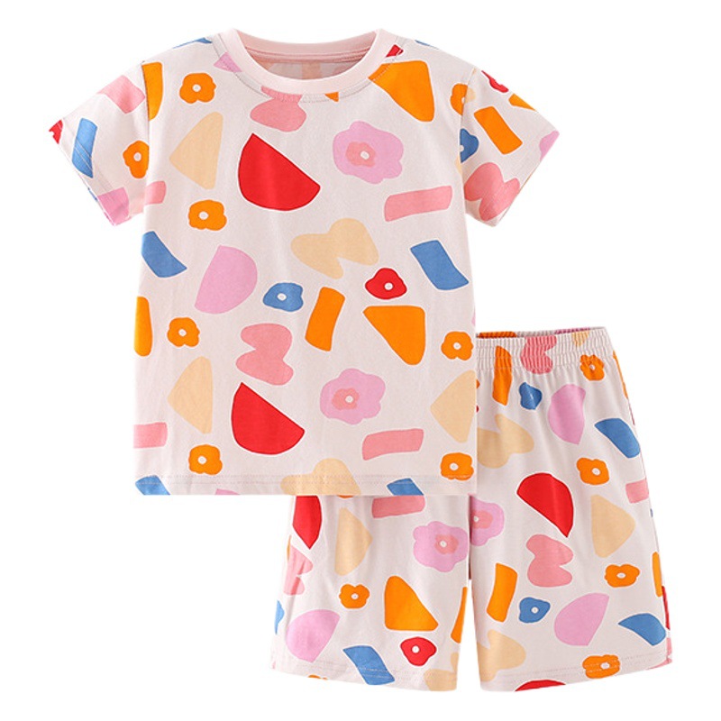 Malwee niñas traje de verano nuevos niños europeos y americanos casual impreso cuello redondo manga corta cintura elástica pantalones