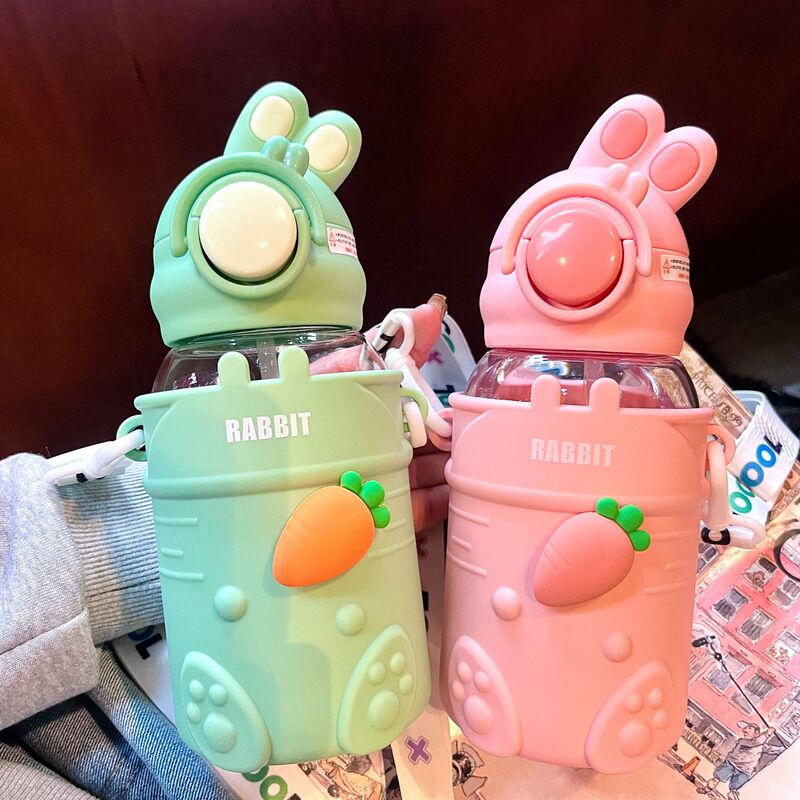 かわいい斜め頭うさぎプラスチックカップ子供用カップ携帯用水筒高品質耐熱夏用バウンスカップ|undefined