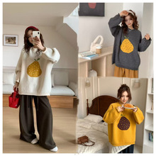 孕妇装毛衣秋冬季2025新款韩版时尚提花宽松百搭显瘦圆领针织上衣