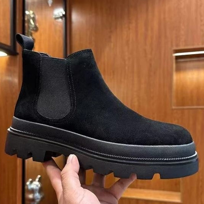 2026 New Chelsea Work Boots for Men, Short Boots with Fleece Lining, Warm High-Top Winter Suede Shoes, Martin Boots for Men