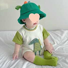 婴儿连体衣夏季女短袖恐龙造型哈衣爬服男宝宝外出潮服新生儿衣服