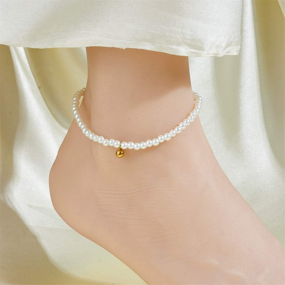 Ankle bracelet, chain, golden fashionable sexy accessory stainless steel, simple and elegant design, light luxury style, internet celebrity, 750 sample gold