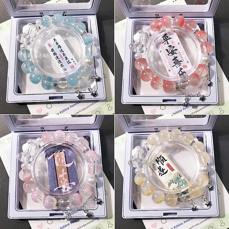 New Style Bear-Shaped Glass Bead Crystal Bracelet, Fresh and Sweet Glass Bead Rose Bracelet, Cultural and Creative Hot-Selling Hand Jewelry