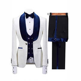外贸跨境男士套装西服帅气时尚潮流绒领西装婚礼新郎礼服商务派对