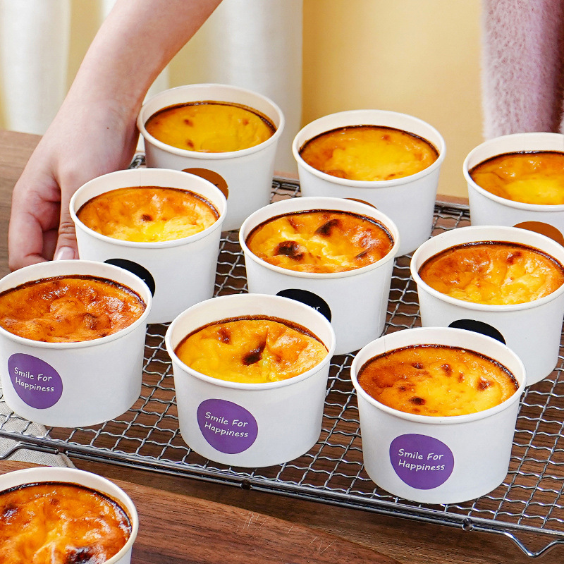 Taza de leche asada con pasta de batata, leche de huevo asada, caja de puff grande, caja de embalaje de postre para pastel, taza de papel para hornear resistente a altas temperaturas