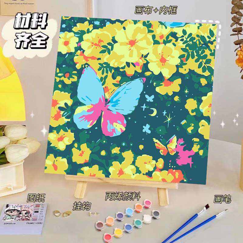 Pintura al óleo digital de bricolaje, dibujos animados para niños, pinturas para colorear hechas a mano, lindos puestos de animación curativos, comercio exterior transfronterizo