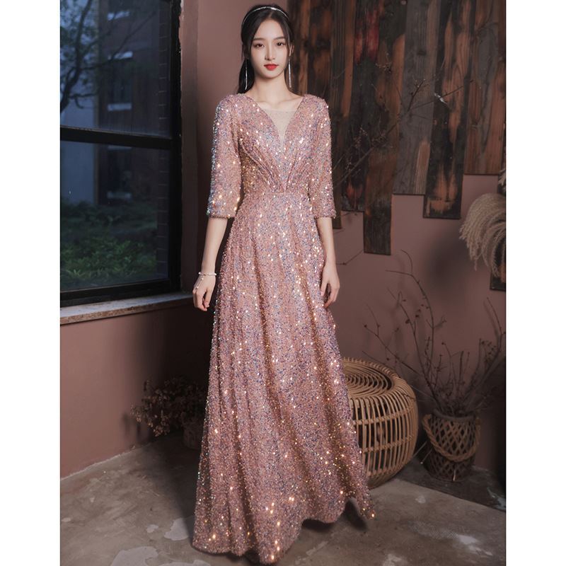Pink Evening Dress for Women, High-End Banquet Style, Annual Meeting Host Performance Evening Dress, Long Skirt, Birthday Party Gift Pink Evening Dress for Women, High-End Banquet Style, Annual Meeting Host Performance Evening Dress, Long Skirt, Birthday Party Gift