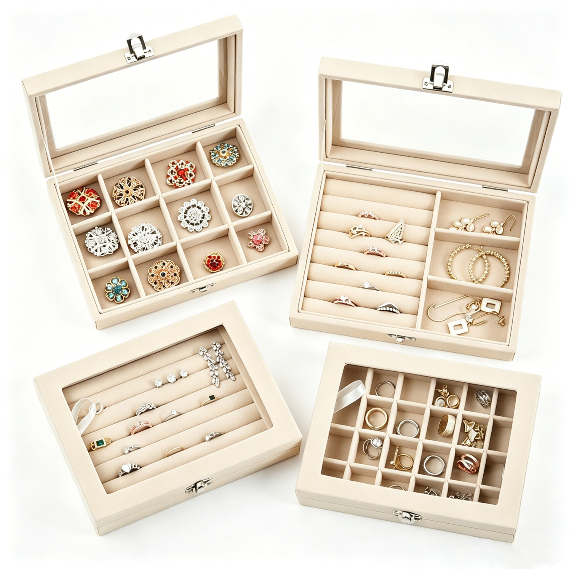 Ventana abierta caja de joyería pendientes collares de clasificación caja de almacenamiento de joyería caja de acabado de joyería casera caja de almacenamiento gris