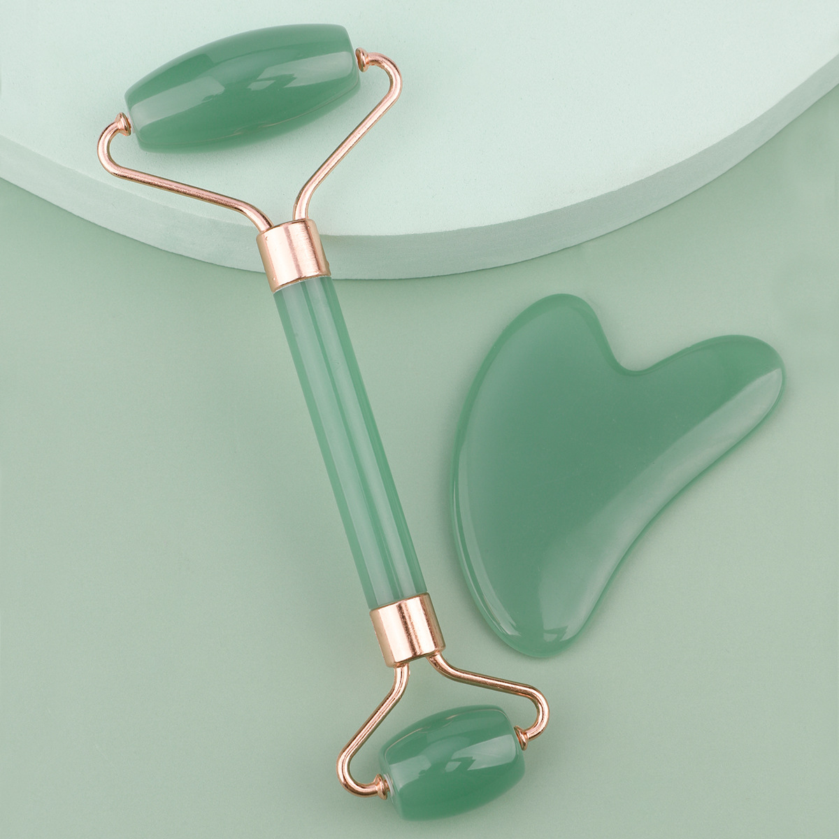 Rodillo de jade de imitación de doble cabeza, masajeador de tabla gua sha, bastón de masaje facial de fisioterapia, dispositivo de belleza de resina engrosada, transfronterizo