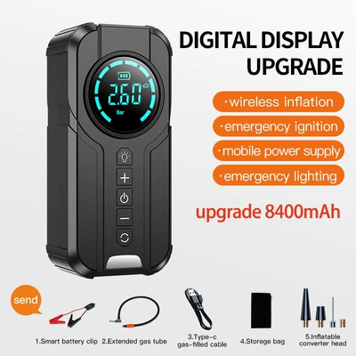 Cross-Border Car Emergency Starting Power Supply, Air Pump, Integrated Power Bank, Multi-Functional Portable Battery Jump Starter (Other Automotive Safety Supplies) - yx1920sh-4e-all-in-one-machine-english-version-8000