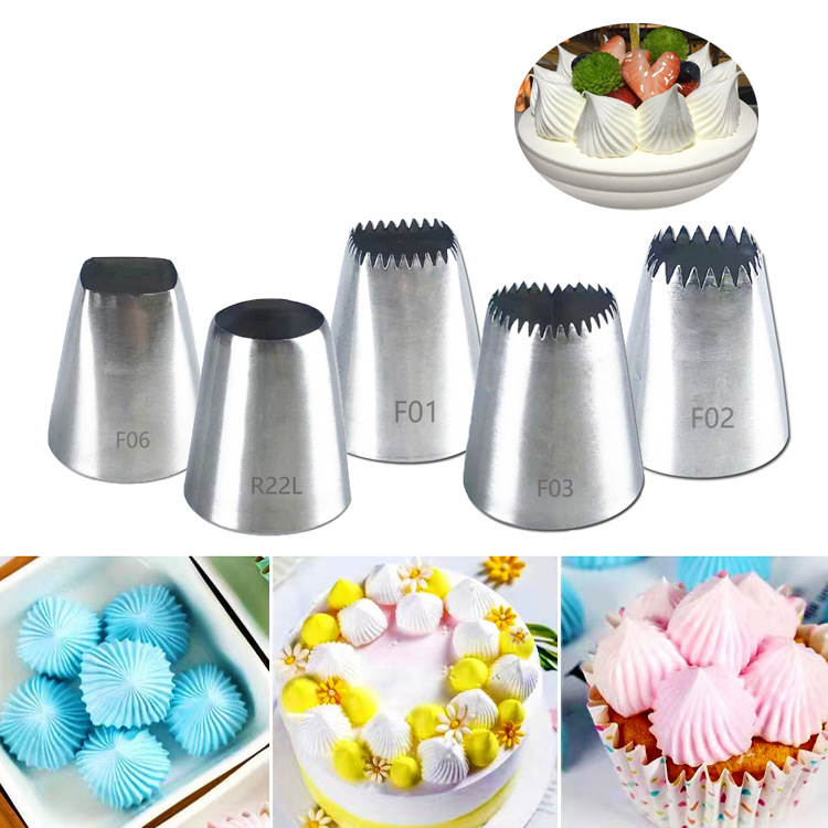 Stainless steel heart-shaped square with teeth decorated icing tip, baking icing tip set, trendy 24-teeth 32-teeth extrusion tip