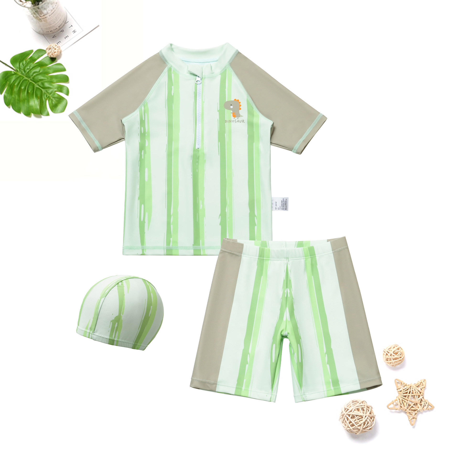 Conjunto de traje de baño para niños de 7 a 12 años, conjunto de tres piezas, diseño de dinosaurio de dibujos animados, protección solar, secado rápido, conjunto de traje de baño de manga larga para niños mayores image 24