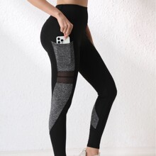 新款爆款跨境欧美外贸高腰提臀口袋拼接瑜伽户外运动健身紧身裤女